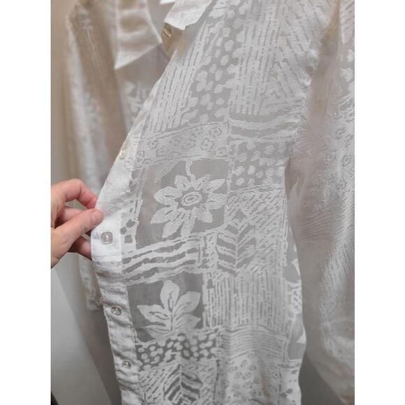 Coldwater Creek Oversized Sheer Floral Lace Shirt - White - Size Petite Small - Picture 2 of 9